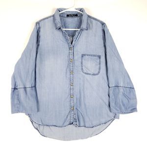 Velvet Heart Shirt Womens Large Blue Tencel Long Sleeve Button Up